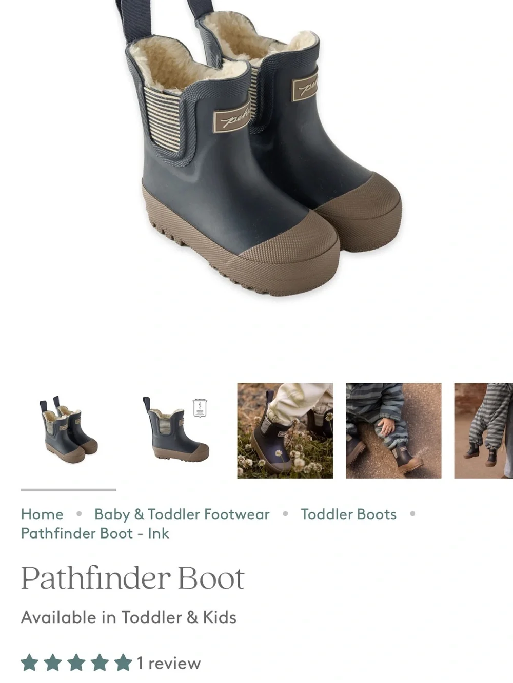 Pehr Kids Navy and Brown fur lined Waterproof Rain Boots